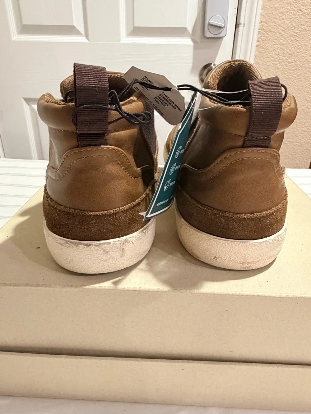 Men's Brown Leather-Style Slip-On Boots with White Sole